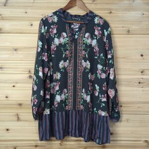 Tolani Collection Top Womens 3X Multicolor Boho Printed Long Sleeve Blouse